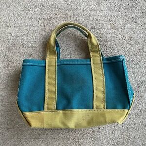Vintage 90s mini LLbean tote bag purse olive teal purse made in USA
